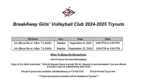 Breakaway Speed Volleyball Tryout Fee